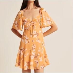 ABERCROMBIE | Orange Floral Flutter Sleeve Keyhole Mini Dress | Small BNWT